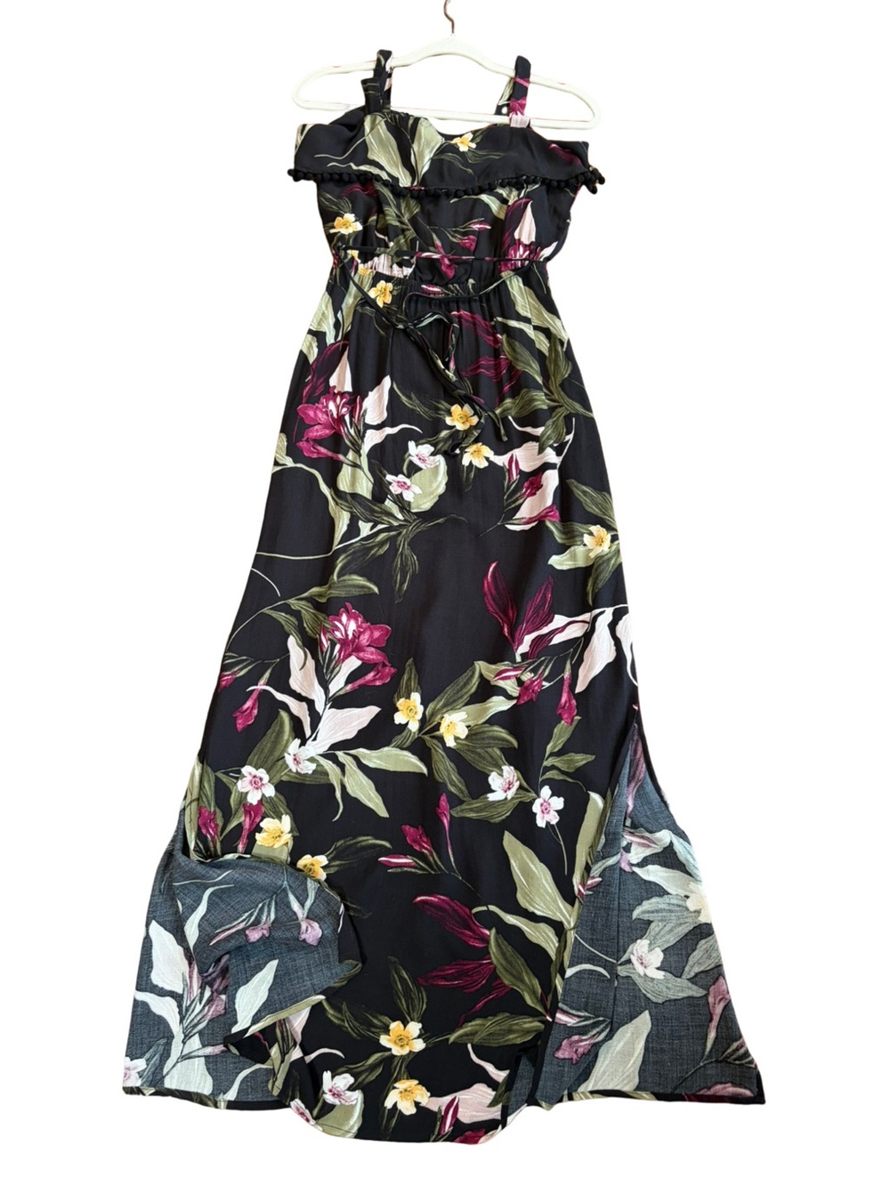 NWT Le Château Tropical Floral Maxi Dress Pom Pom Trim XS - Picture 13 of 14